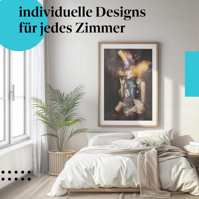 Schlafzimmer Deko: Minimalistisches Zimmer mit "Melancholie" Poster. Wanddeko für Individualisten.