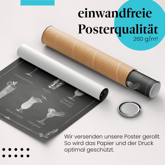 Gerolltes Poster "Cocktail-Klassiker" - Übersichtliche Darstellung, sicher verpackt.