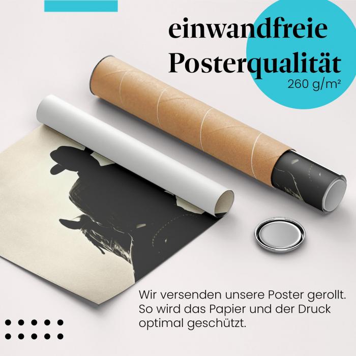 Gerolltes Poster "Cowboy-Silhouette". Lasso, Sonnenuntergang.