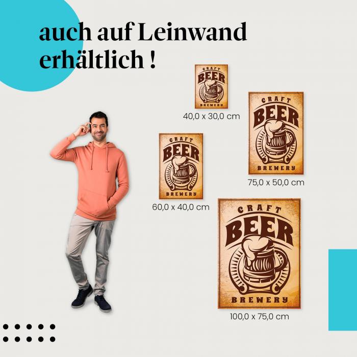 Rustikales Bild im Vintage-Stil für eine Craft Beer Brauerei als Leinwandbild - mit Bierkrug und "Craft Beer Brewery".