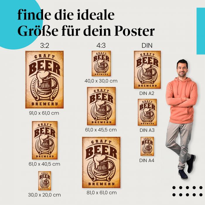 Wähle die ideale Postergröße: Craft Beer Brauerei: Rustikales Bild mit Bierkrug, "Craft Beer Brewery".