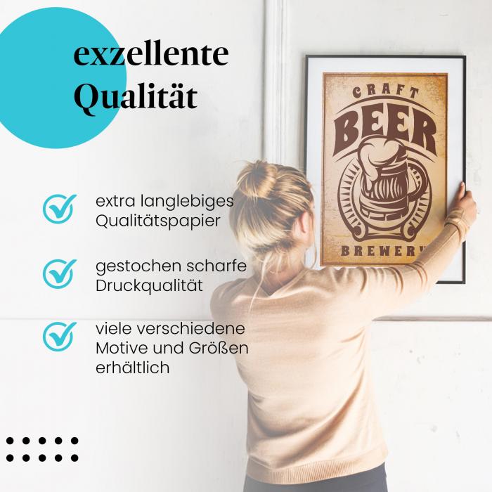 Gerahmtes Bild "Craft Beer" - Brauerei-Motiv, rustikal & traditionell.