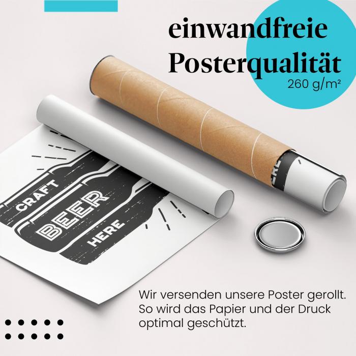 Gerolltes Poster "Craft Beer Auswahl". Biersorten-Präsentation, sicher verpackt.