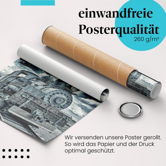 Gerolltes Poster "Dampflok". Kraft & Geschichte, sicher verpackt.