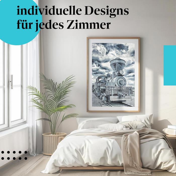 Schlafzimmer Deko: "Dampflok" Poster: Ein Hauch von Vergangenheit - perfekt fürs Schlafzimmer.