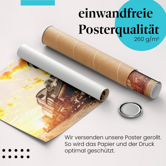 Gerolltes Poster "Dampflokomotive" - Kraft der Vergangenheit, sicher verpackt.