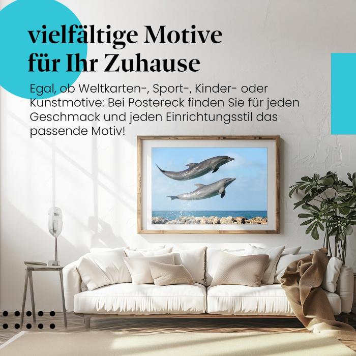 Leinwandbild "Verspielte Delfine im Ozean". Wanddeko für alle, die die Tierwelt lieben.