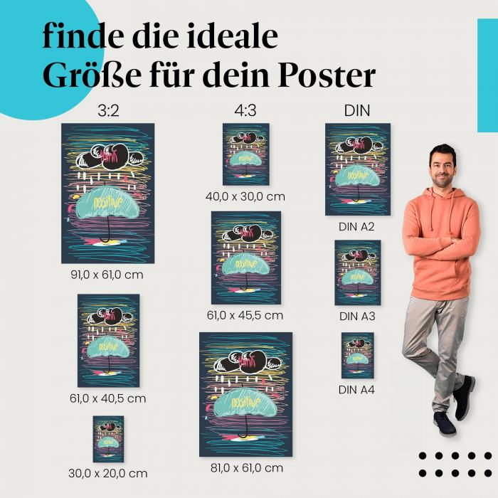 "Denk Positiv: Optimismus im Regen": Poster - Regenschirm & Botschaft