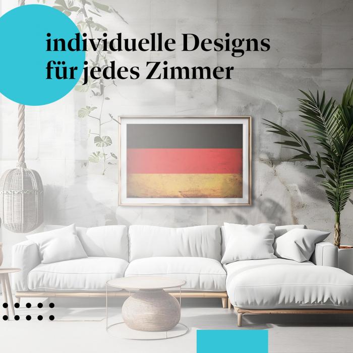 Schlafzimmer Deko: Minimalistisches Zimmer mit "Deutschland Flagge" Poster. Wanddeko für Deutschland-Fans.