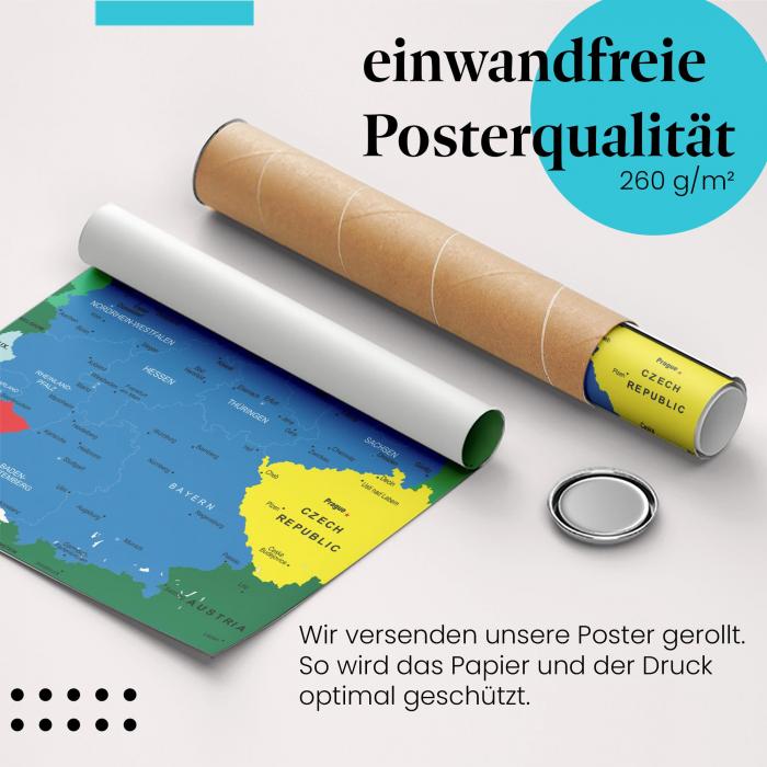 "Deutschlandkarte": Gerolltes Poster, Bundesländer, Städte.