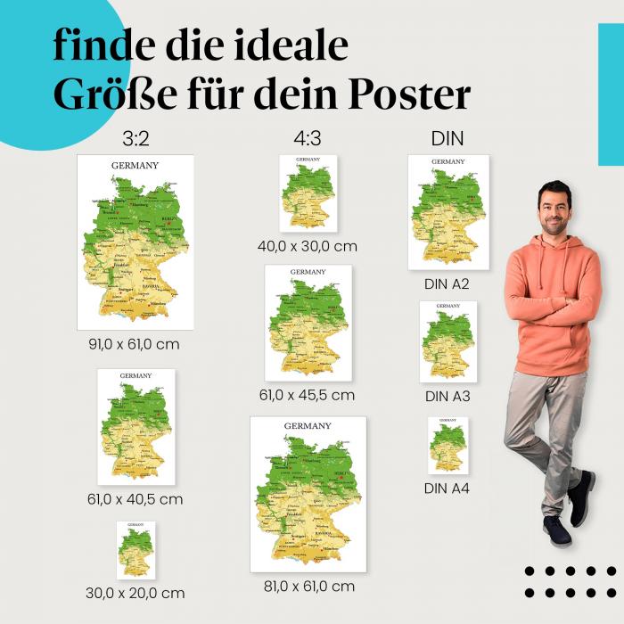 Reiseplanung leicht gemacht: Deutschlandkarte Poster mit allen Städten & Bundesländern