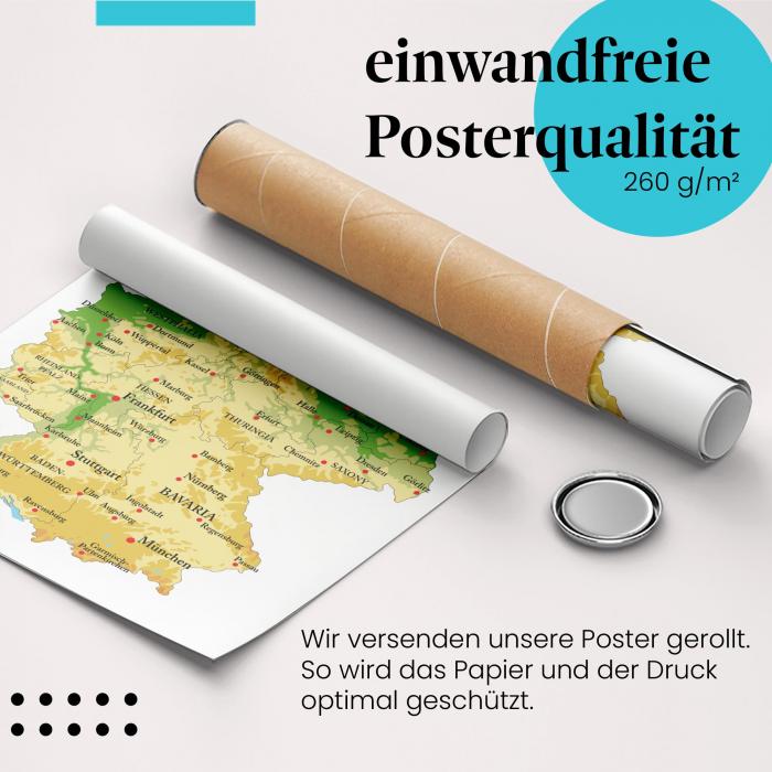 Gerolltes Poster "Deutschlandkarte", Städte, Bundesländer.