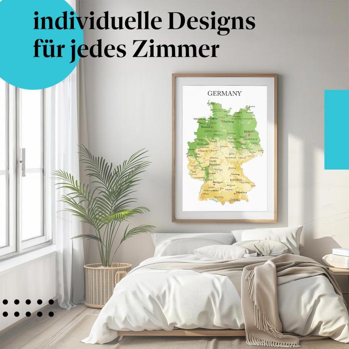 Deutschlandkarte Poster: "Deutschlandkarte: Städte & Bundesländer" - Übersichtlich & detailliert