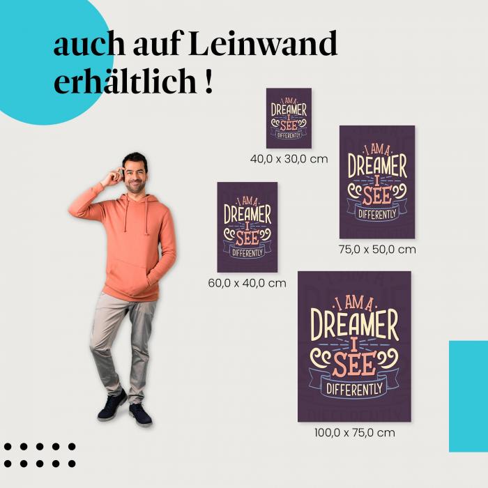 "I am a Dreamer...": Leinwandbild. Zitat, dunkler Hintergrund, Inspiration.