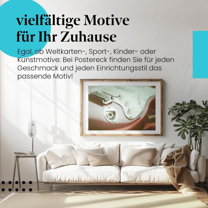 Stylisches Leinwandbild: Rock'n'Roll Vibes - Detailansicht einer roten E-Gitarre.