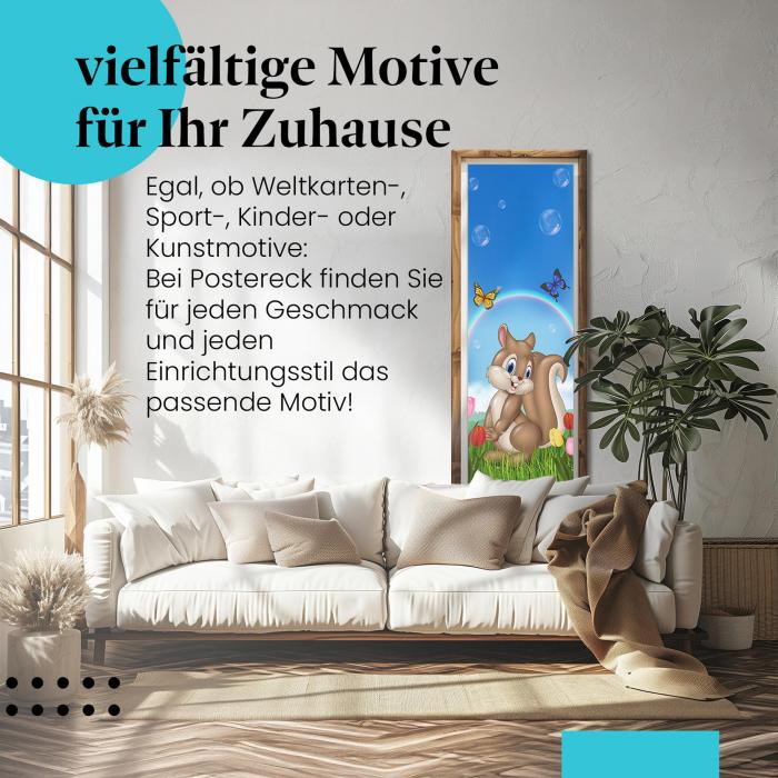 Fröhliches Eichhörnchen: Cartoon-Poster für Kinderzimmer - bunt & verspielt!