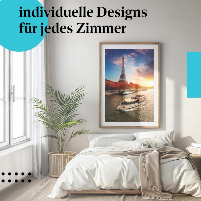 Schlafzimmer Deko: "Eiffelturm & Seine" Poster: Romantik pur für Ihr Schlafzimmer.