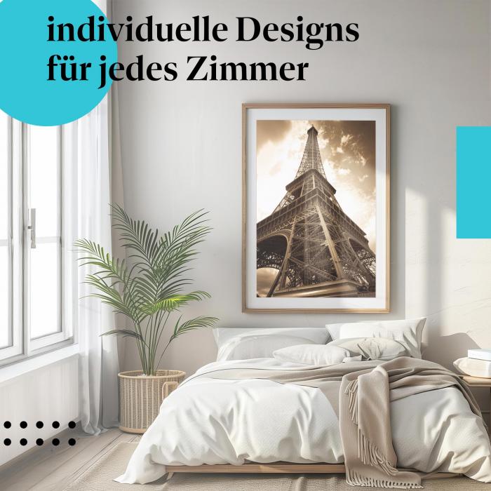 Schlafzimmer Deko: Modernes Zimmer mit "Eiffelturm" Poster. Wanddeko für Paris-Fans.