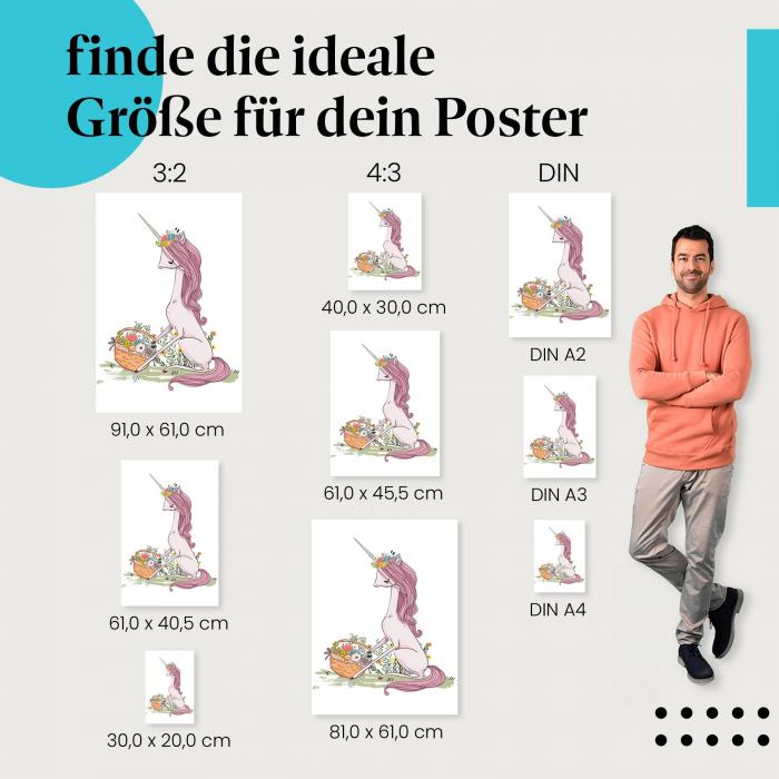 Einhorn, Poster: Blumen, Wiese, magisch.