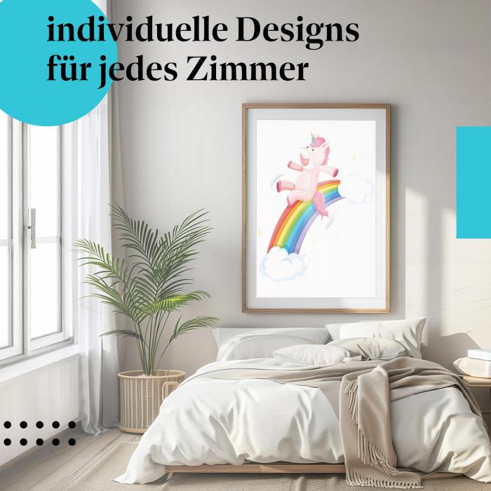 "Regenbogen & Einhorn": Kunstdruck - Deko für Kinderzimmer & Fantasiewelten.