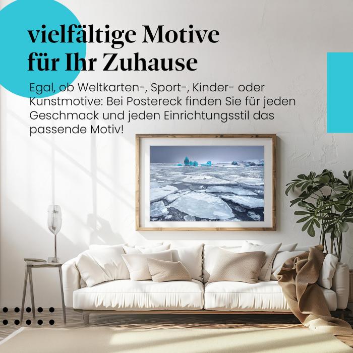 Dieses Leinwandbild mit den Eisbergen im Meer zeigt die Faszination der Arktis.