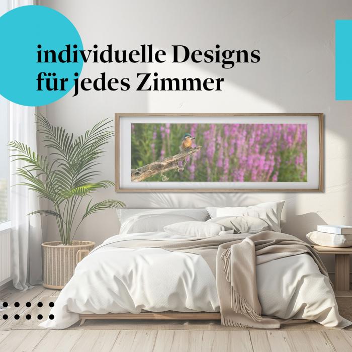 Schlafzimmer Deko: Modernes Schlafzimmer mit "Eisvogel" Poster. Ein Hauch von Exotik.