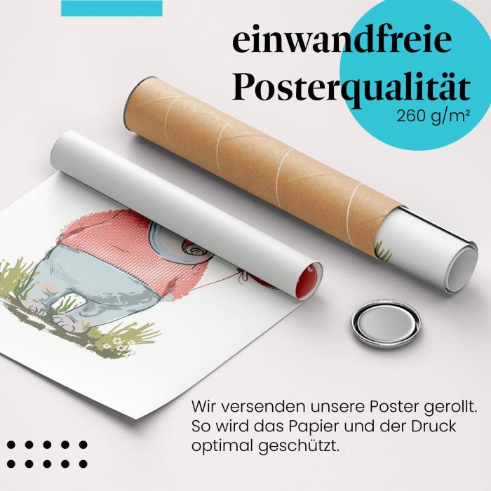 Gerolltes Poster "Elefant" - Liebe & Freude, sicher verpackt.