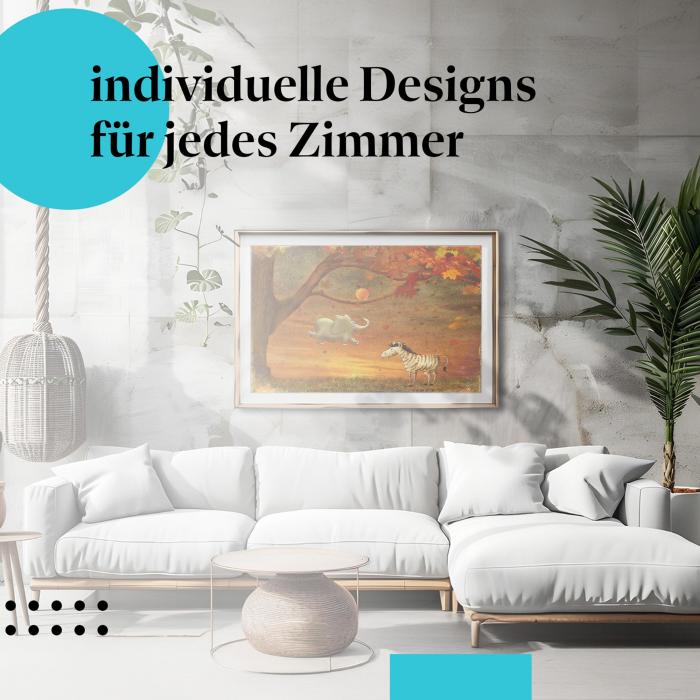 Schlafzimmer Deko: Minimalistisches Zimmer mit "Herbst" Poster. Wanddeko für Naturliebhaber.