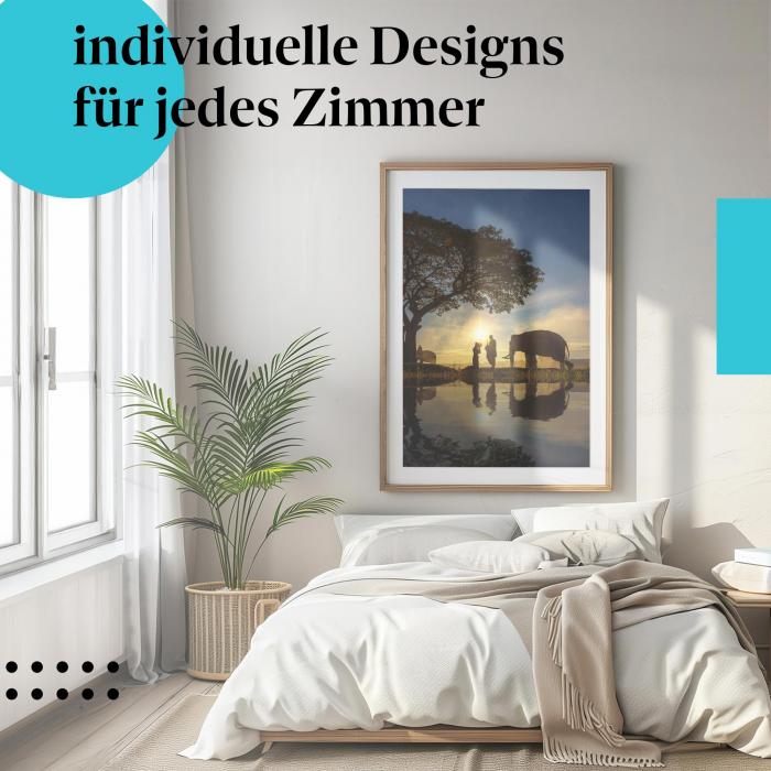 Schlafzimmer Deko: "Mönch & Elefant" Poster: Spiritualität & Achtsamkeit für Ihr Zuhause.