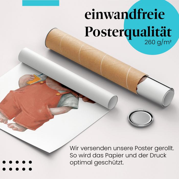 Gerolltes Poster "Elefant" - Humor & Erfrischung, sicher verpackt.