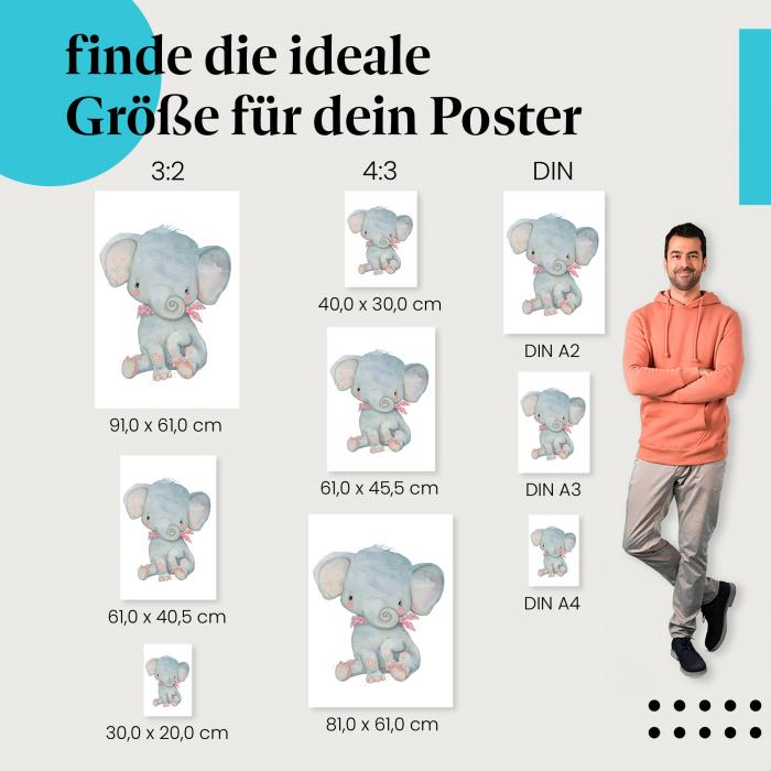 Elefant, Poster: Grau, Ohren, Schleife, niedlich.