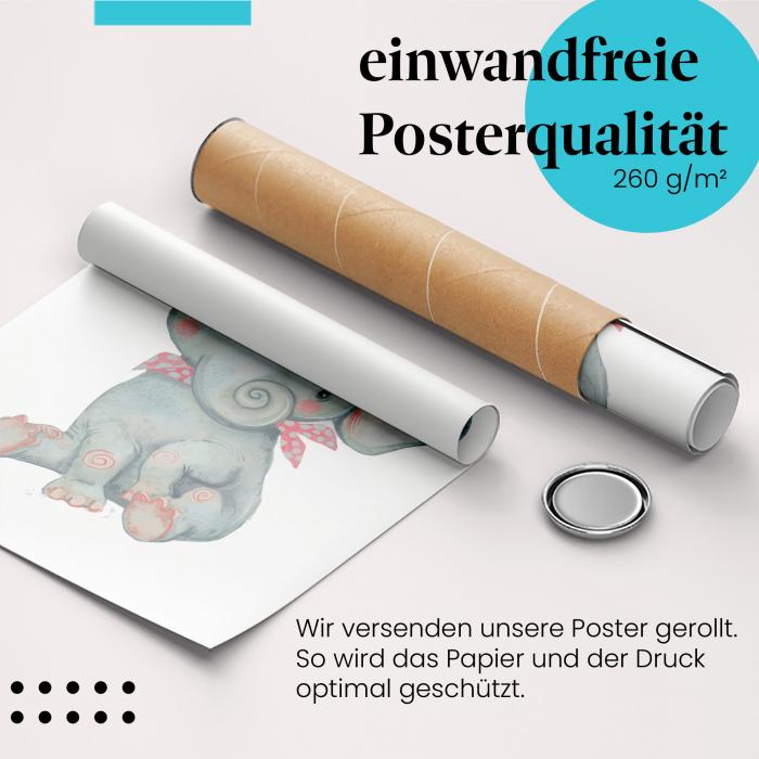 Gerolltes Poster "Elefant" - Tiermotiv für Kinder, sicher verpackt.