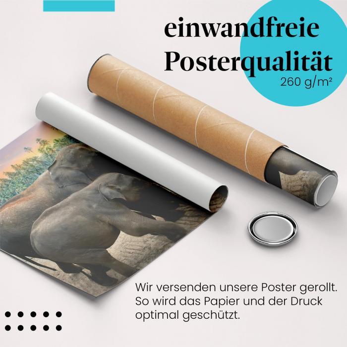 Gerolltes Poster "Elefantenherde". Afrikanisches Wildlife, sicher verpackt.