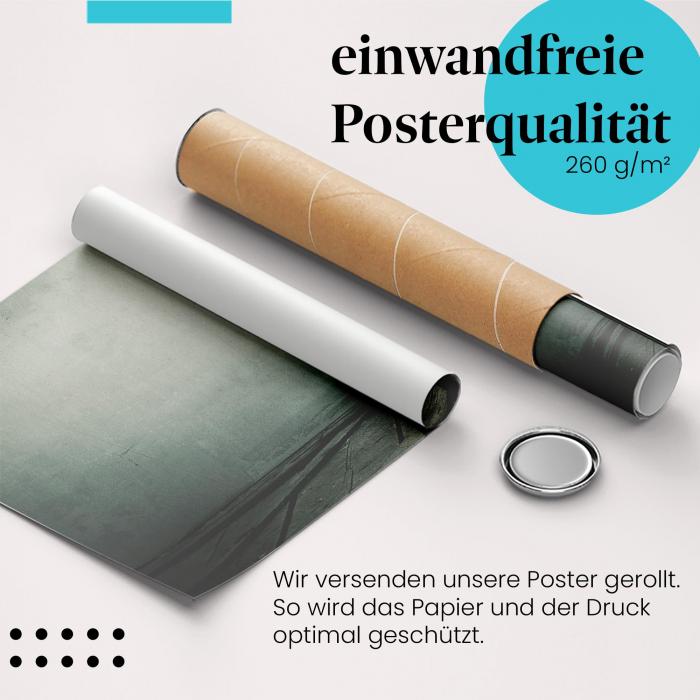 Gerolltes Poster "Frau", blaues Kleid, elegant.