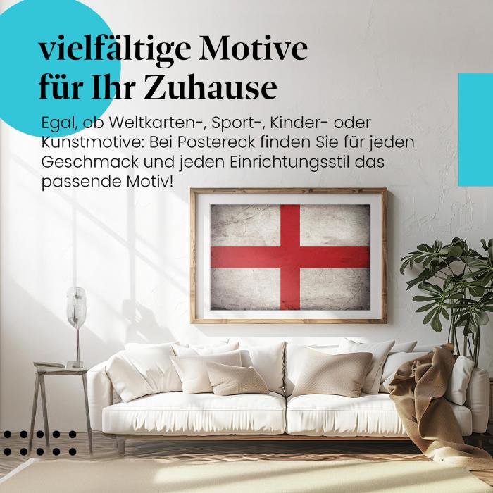 Stylisches Leinwandbild: Vintage Flagge von England im Used-Look. Wanddeko für England-Fans.