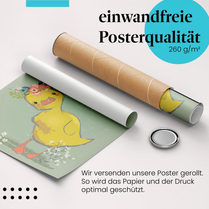 Gerolltes Poster "Ente". Lustige Ente, sicher verpackt.