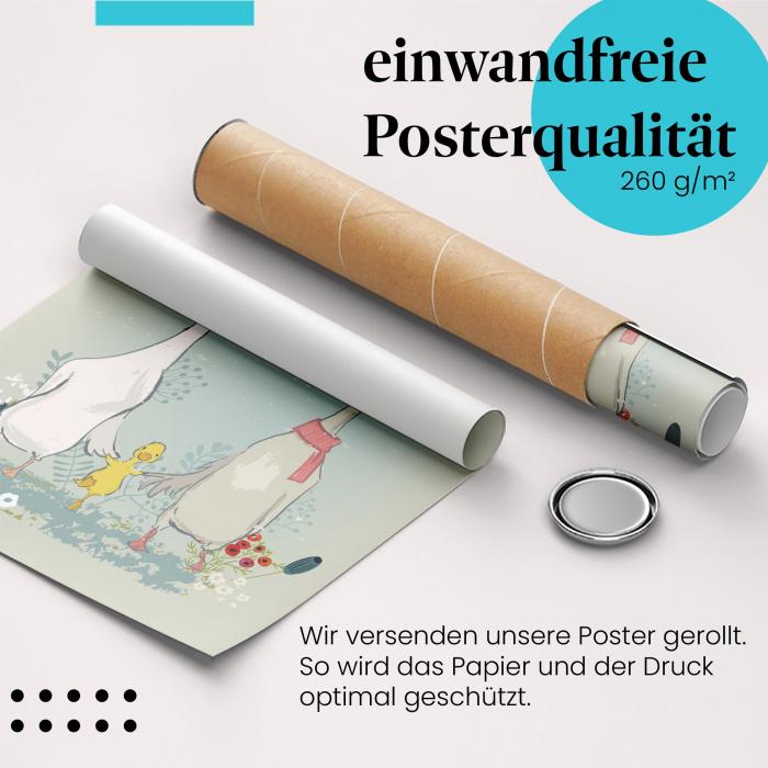 Gerolltes Poster "Entenfamilie" - Tiere & Familie, sicher verpackt.