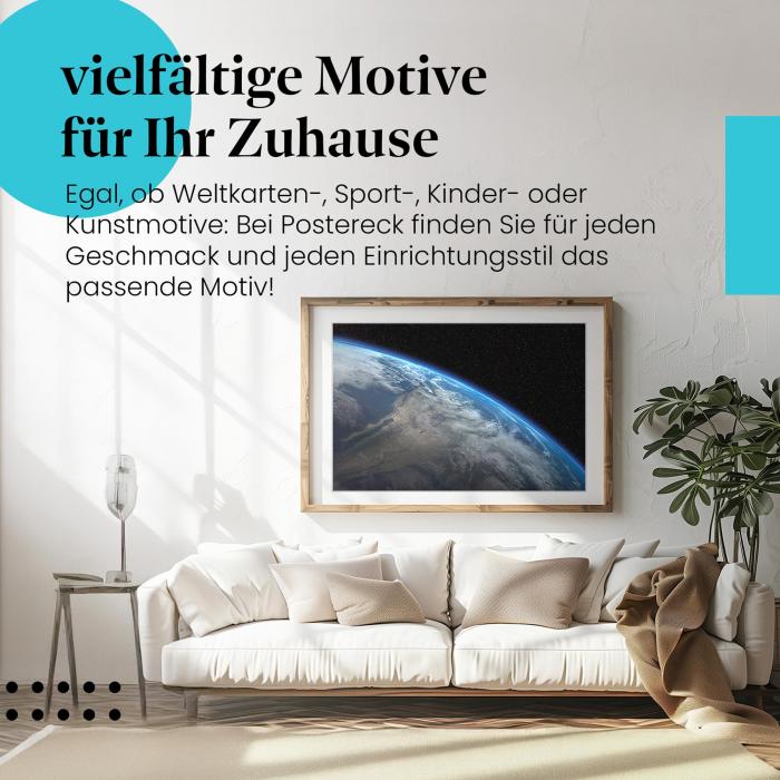 Stylisches Leinwandbild: Blauer Planet - Die Erde aus der Ferne. Wanddeko für alle, die die Schönheit des Weltraums lieben.