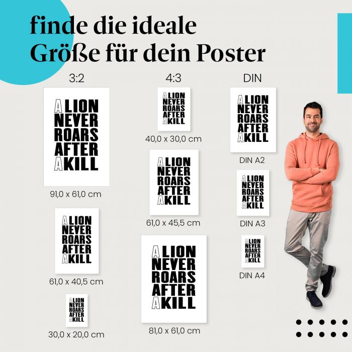 "A lion never roars...": Erfolgsposter - Wahre Stärke & Gelassenheit