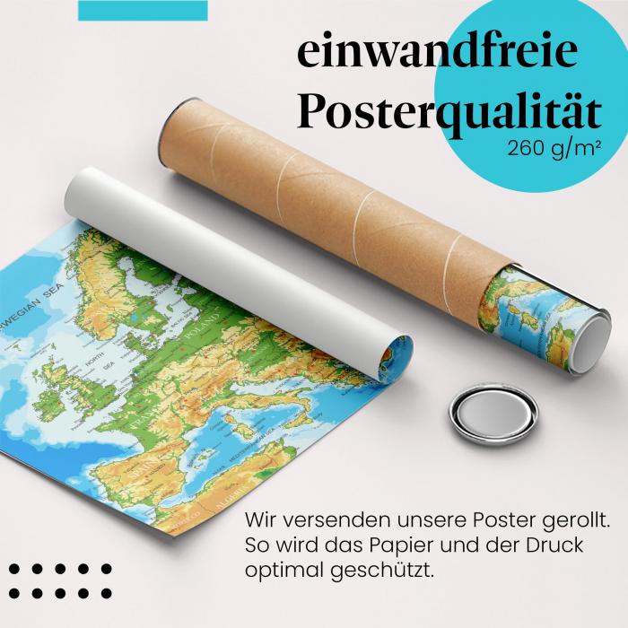 "Europa Karte": Gerolltes Poster, Länder, Städte.