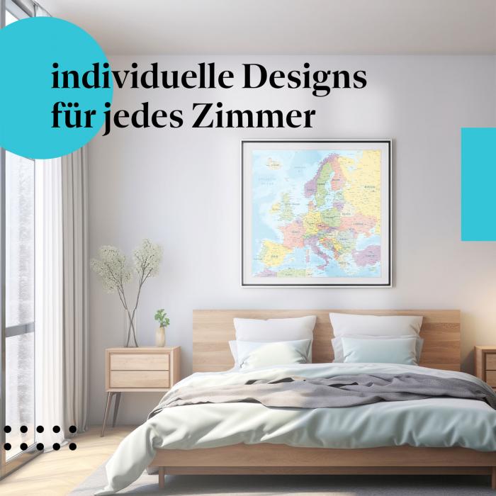 Schlafzimmer Deko: Modernes Schlafzimmer mit "Europakarte" Poster. Dekorativ & lehrreich.