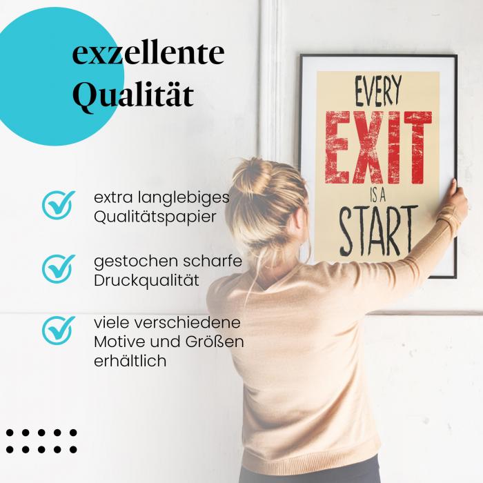 Gerahmtes Wandbild "Neustart: Every Exit is a Start" in verschiedenen Größen.