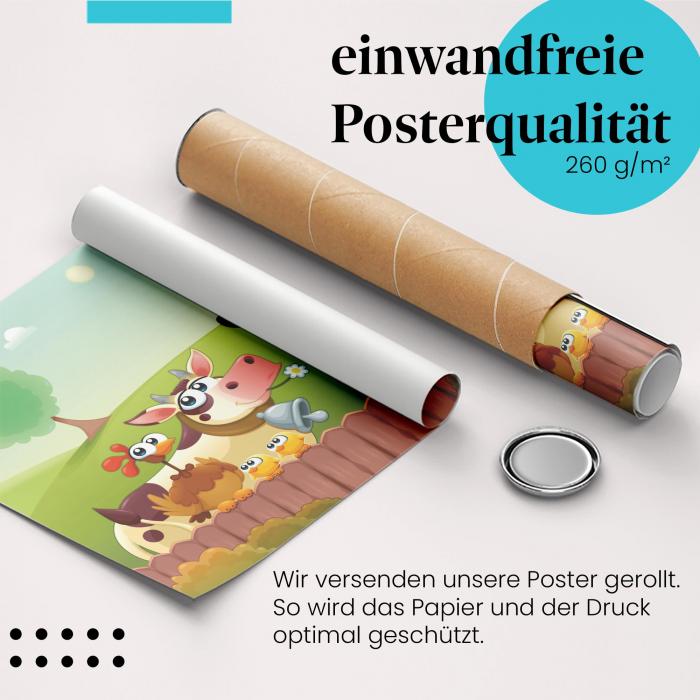 Gerolltes Poster "Farmtiere", glücklich.