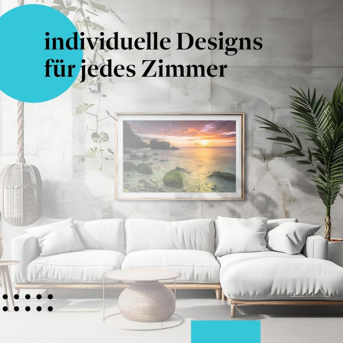 Schlafzimmer Deko: Sonnenuntergang am Strand mit "Felsen" Poster