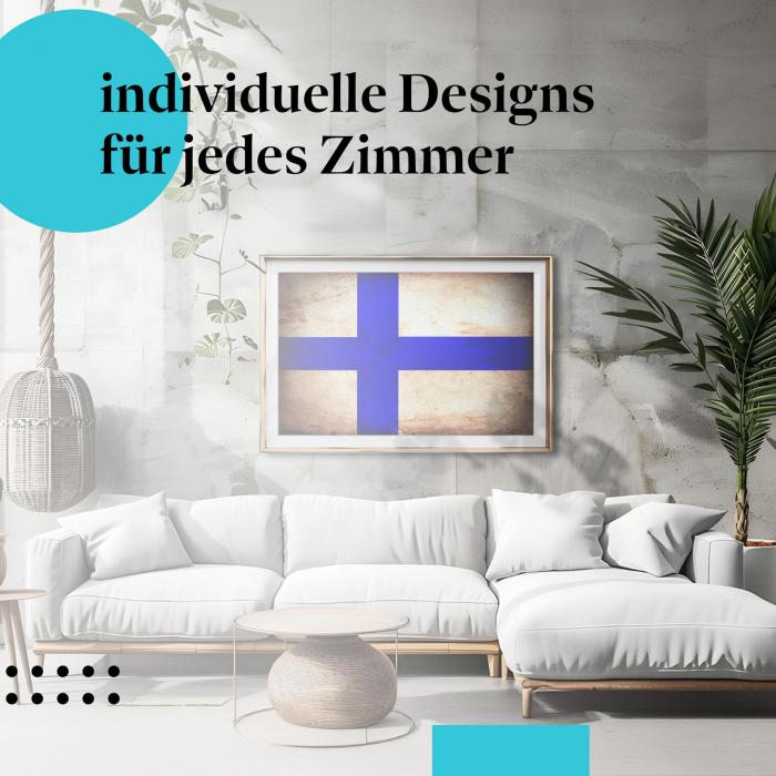 Schlafzimmer Deko: "Finnland Flagge" Poster. Wanddeko im minimalistischen Schlafzimmer.