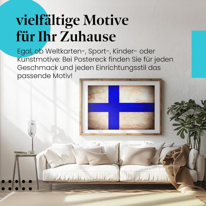 Leinwandbild "Finnische Vintage Flagge im Used-Look". Wanddeko für Finnland-Fans.