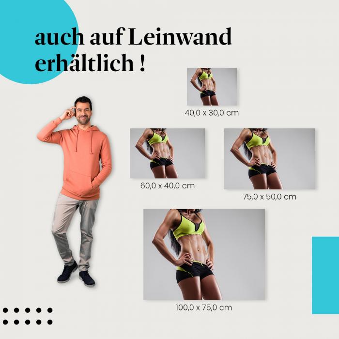 Fitness: Leinwandbild. Frau, Bauchmuskeln, wähle deine Größe.