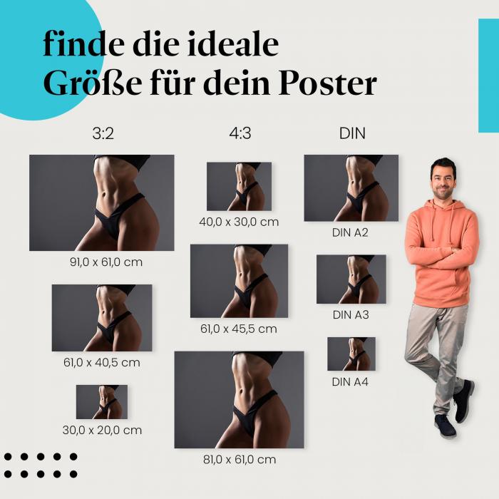 Fitness, Poster: Frau, Studio, flacher Bauch, Muskeln.