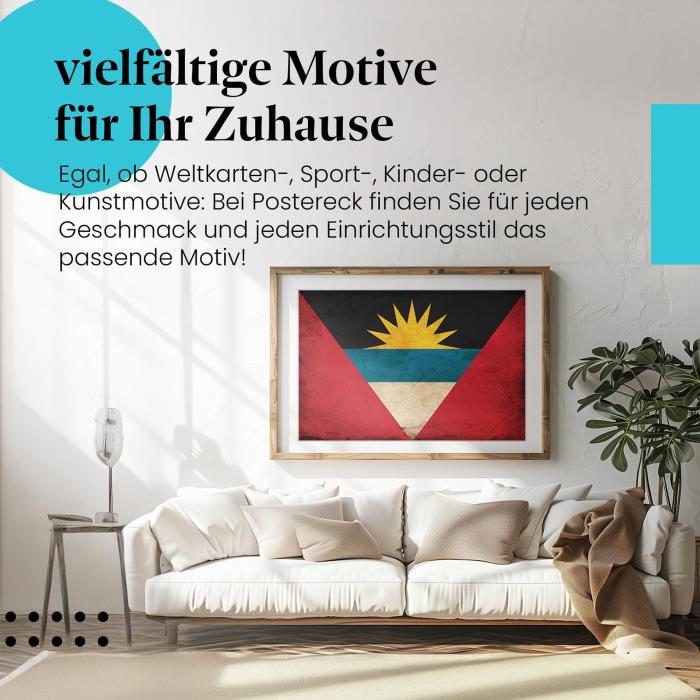 Leinwandbild "Antigua & Barbuda Vintage Flagge". Wanddeko für Antigua & Barbuda-Fans.