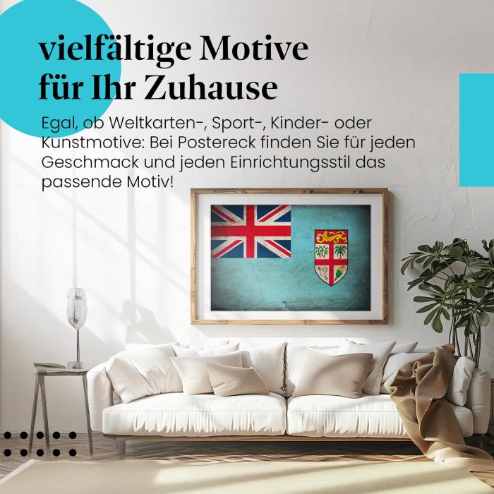 Stylisches Leinwandbild: Fidschi Vintage Flagge im Used-Look. Wanddeko für Fidschi-Fans.